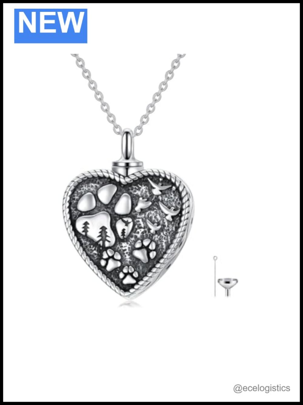 925 Sterling Silver Cremation Necklace Paw Print Ashes Pendant Memorial Keepsake